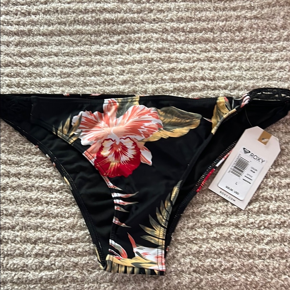 Roxy Women's Black Floral Bikini Bottom
